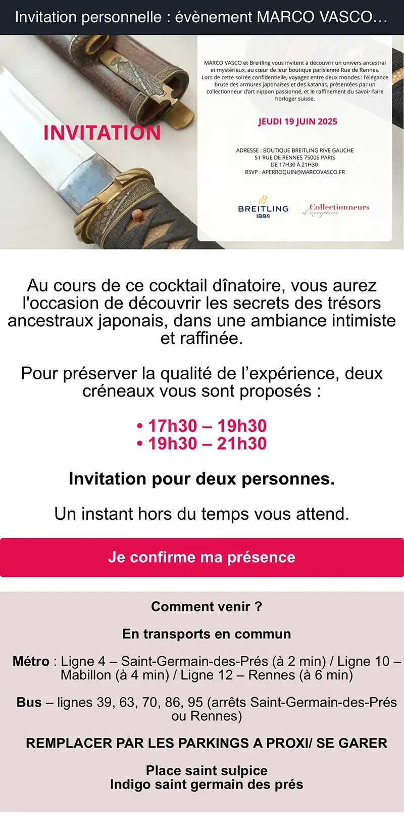 Invitation soiree Breitling Rencontre soirée Breitling