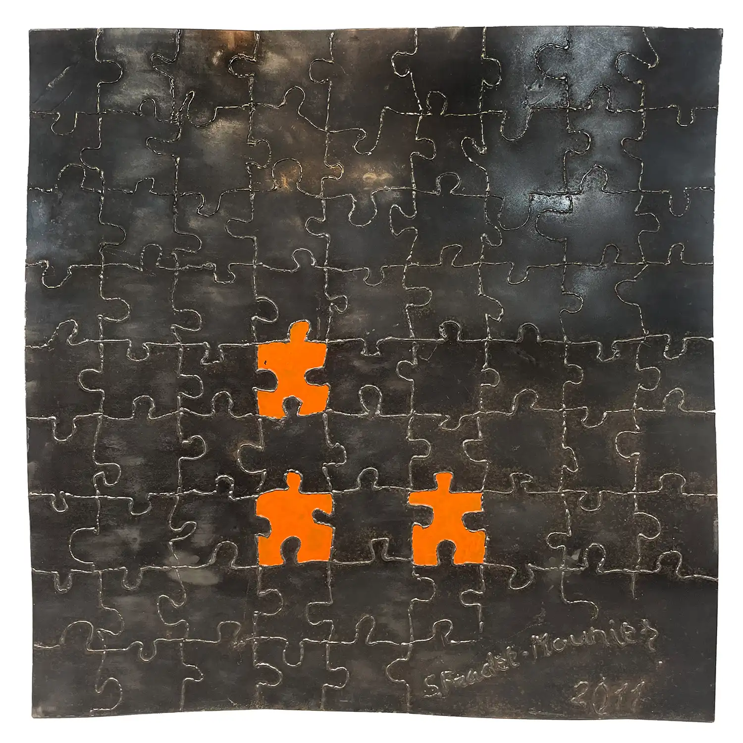 Sculpture en acier de Fradet-Mounier de 2011 Puzzle, sculpture en acier de Fradet-Mounier, 2011